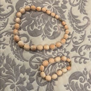 Beige bead necklace and bracelet